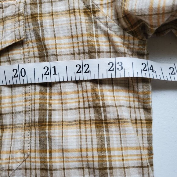 WOOLRICH Large Button Down Shirt Tan Yellow Plaid Short Sleeve - Picture 4 of 7